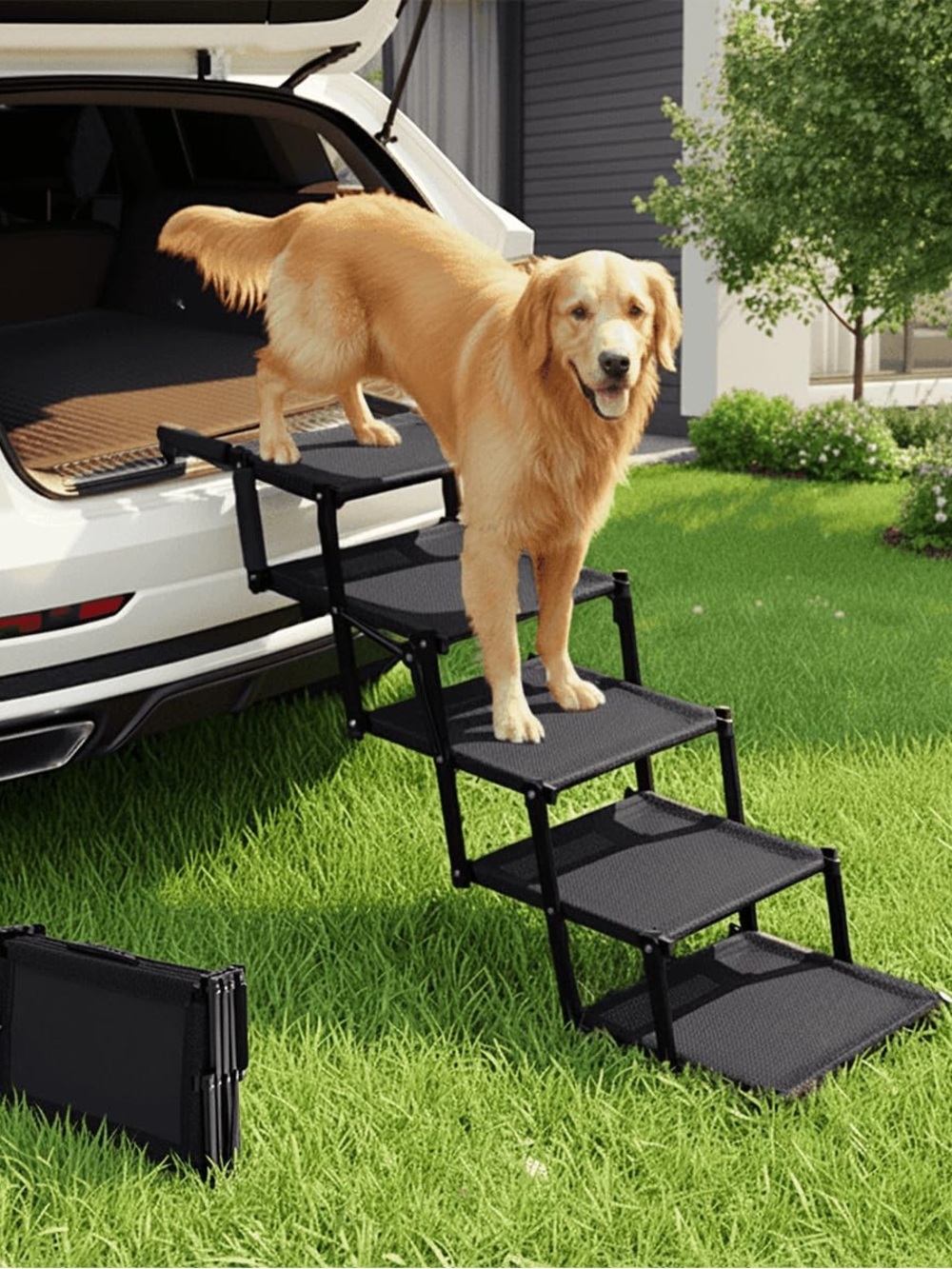 Portable Black Dog Ramp Stairs for Cars - Durable Pet Steps
